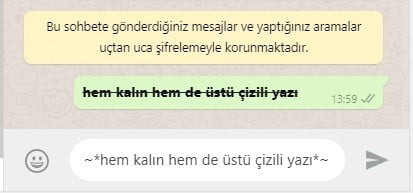 WhatsApp kalın üstü çizili yazı